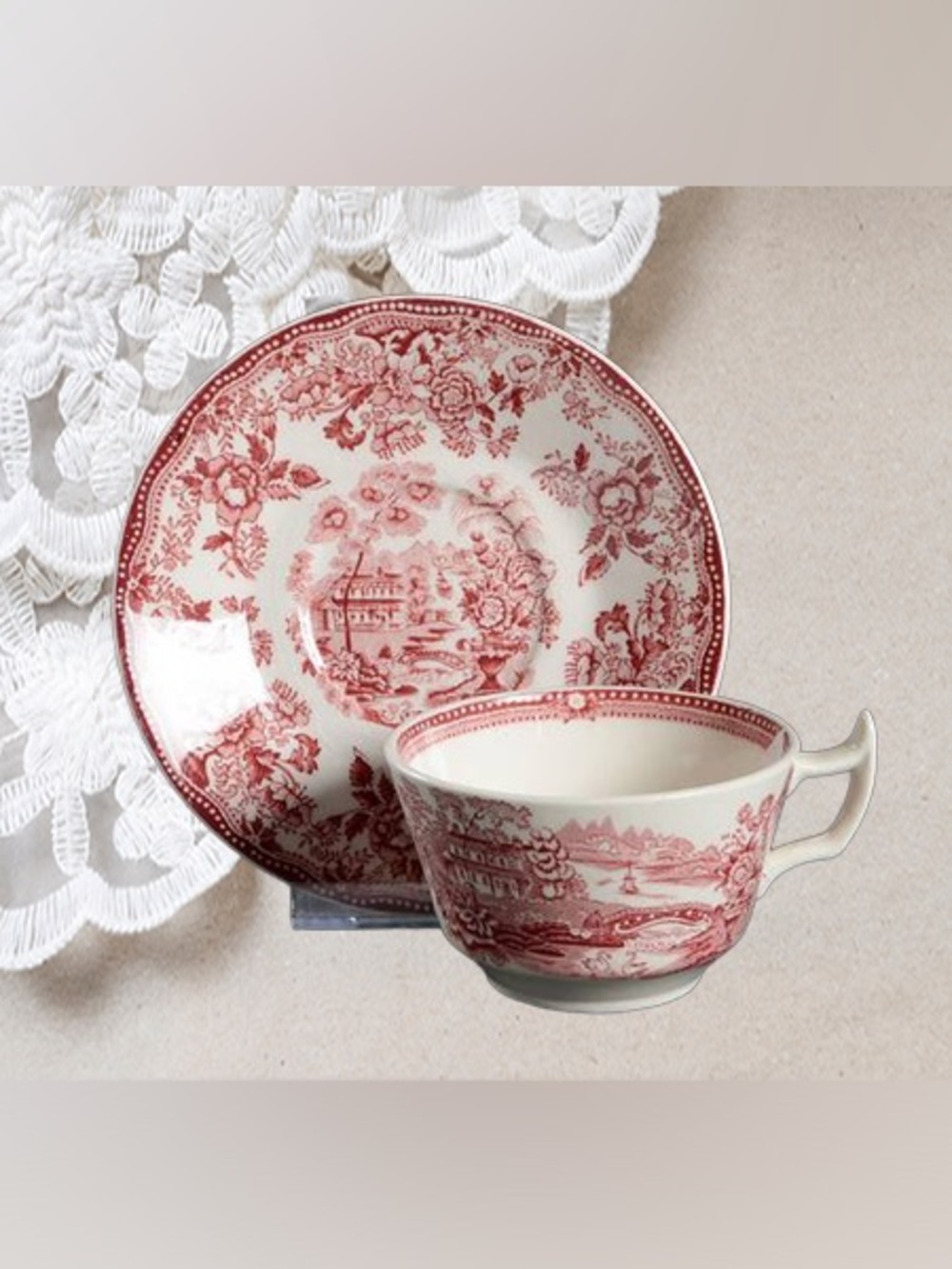 RARE Royal Staffordshire Clarice Cliff Tonquin Red Pink Cup and Saucer